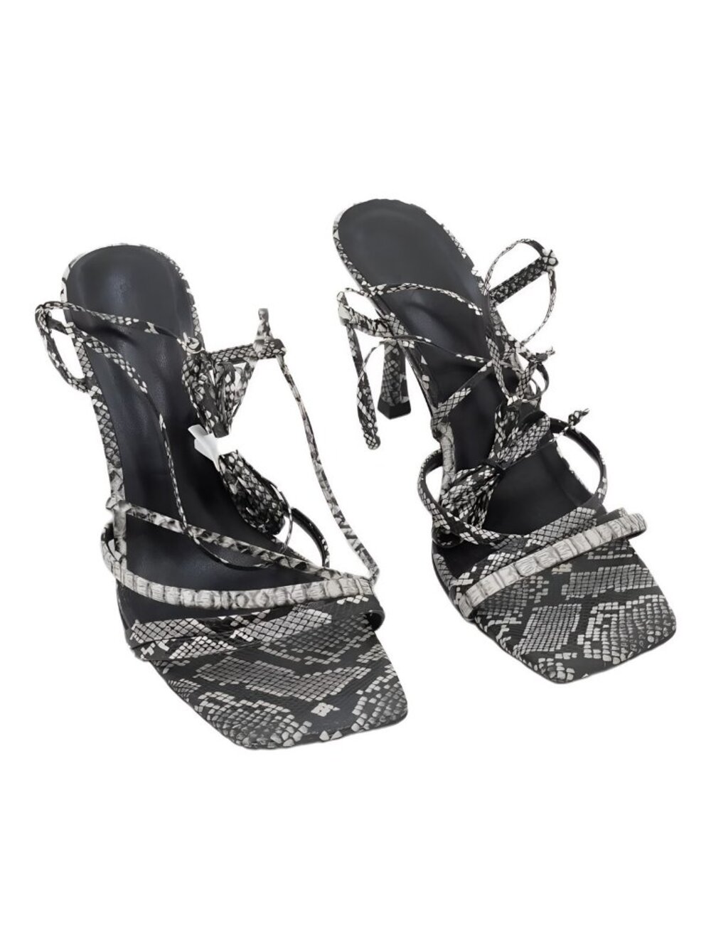 Charles & Keith Natural Snake-Print Strappy Heeled Sandals EU 38